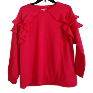 Halogen Bright Red Ruffle Sweatshirt Size Large